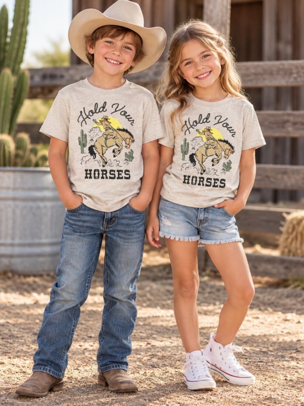 365 Kids Graphic T-Shirt Size 7 Hold Your Horses Western Cowboy Tee